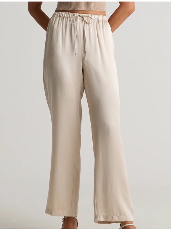 Quince Pants - Quince Gray Wide-Leg Drawstring 100% Silk Pants